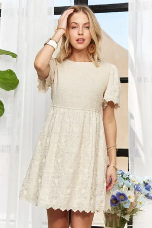 ADORA Rround Neck Crinkle Babydoll Dress - Makw Official Site