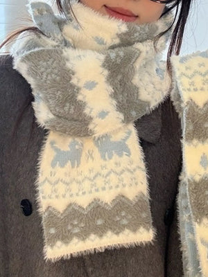 Animal Pattern Fuzzy Scarf - Makw Official Site