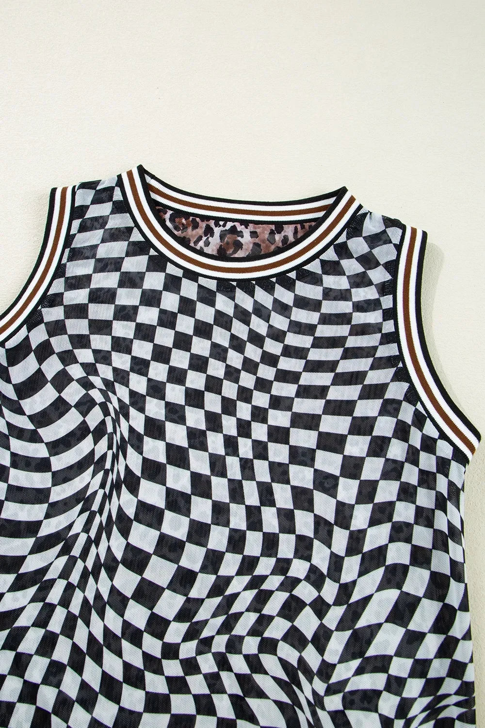 Checkered Round Neck Sleeveless Midi Dress - Makw Official Site