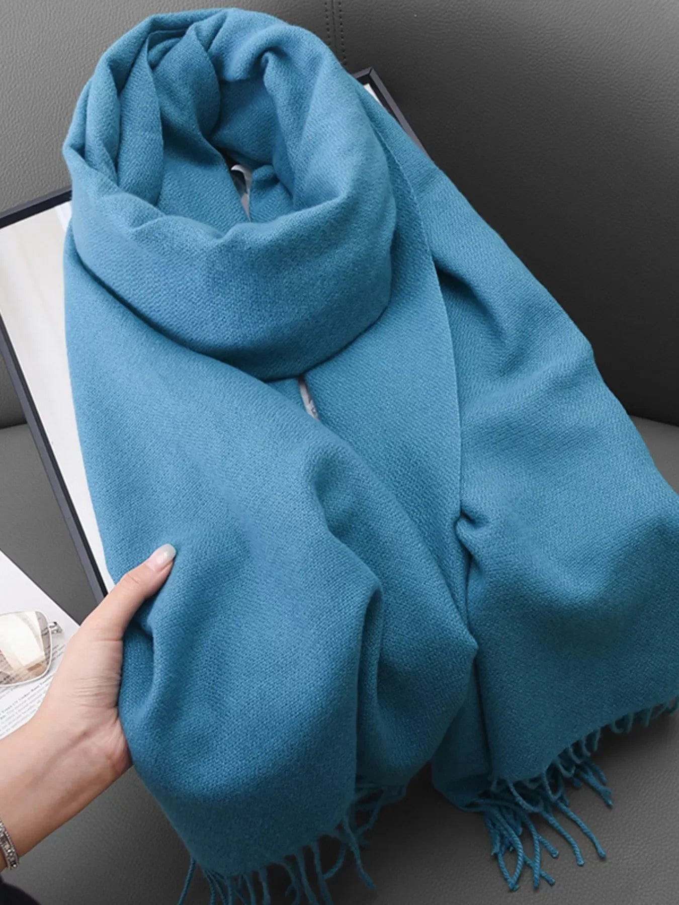 Solid Color Fringe Scarf - Makw Official Site