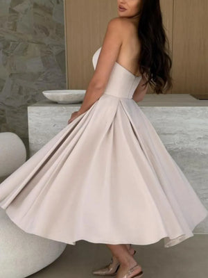 Solid Color Tube Midi Dress - Makw Official Site