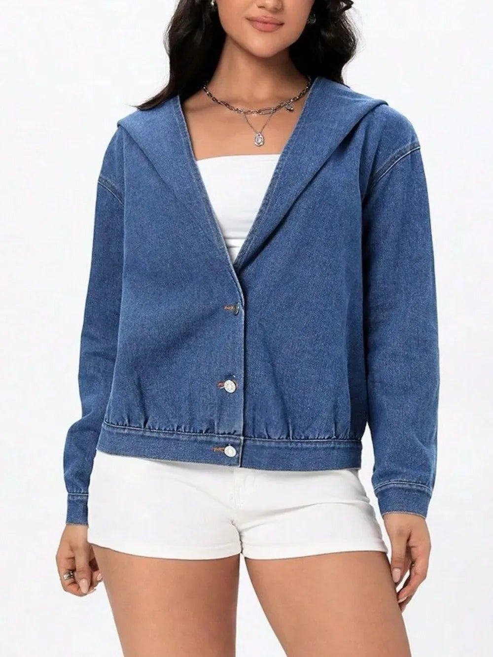 Button Up Hooded Denim Top - Makw Official Site