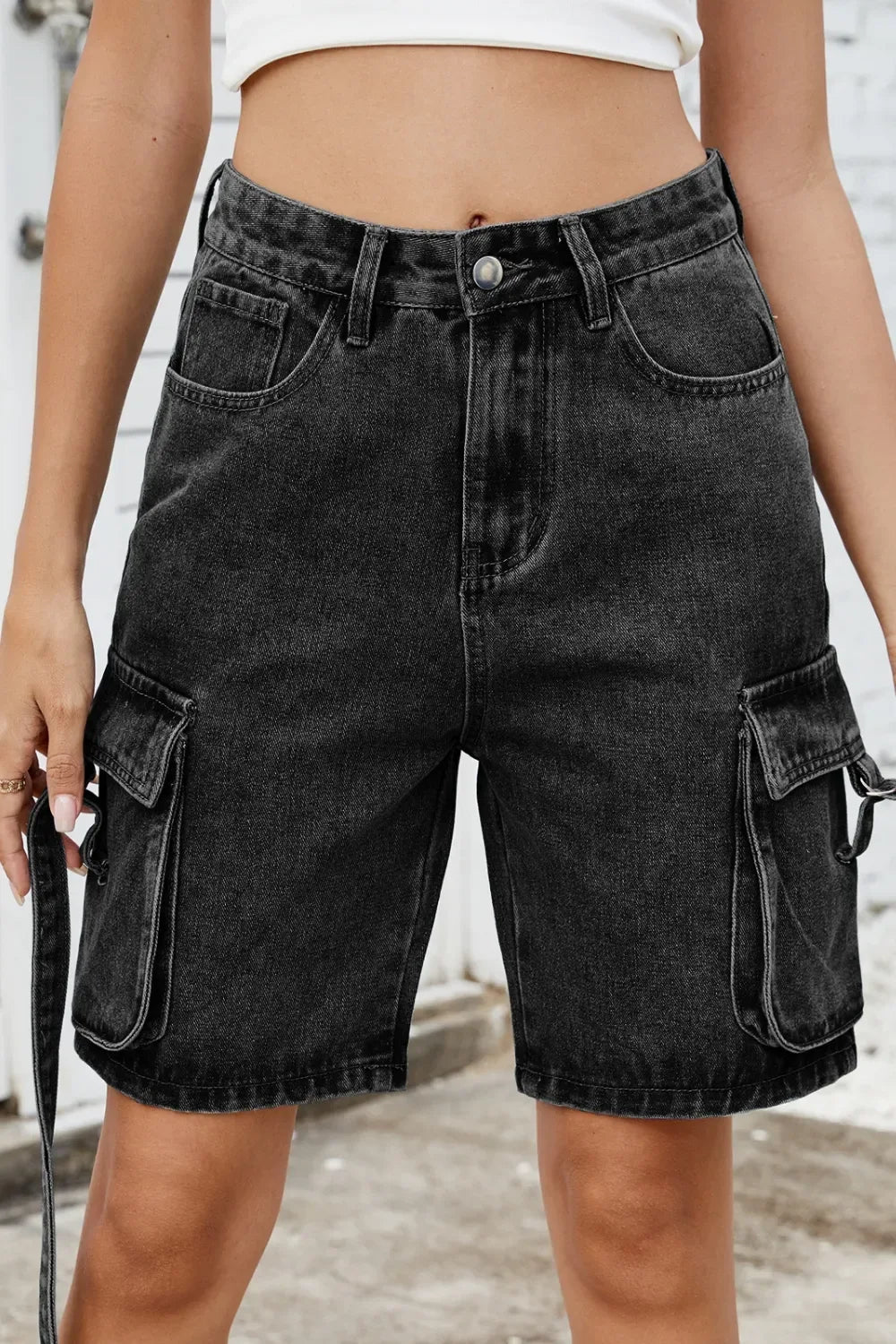Washed Cargo Denim Shorts - Makw Official Site