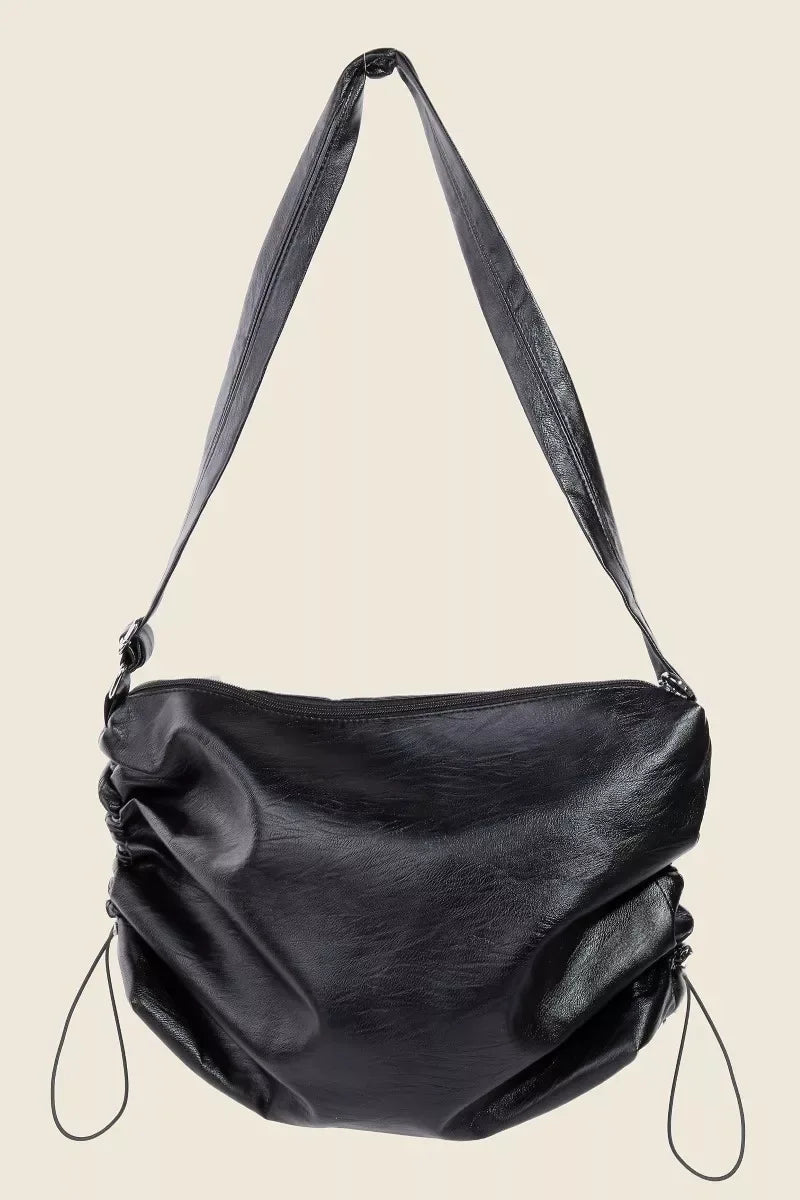 Fame Ruched Detail Faux Leather Shoulder Bag - Makw Official Site
