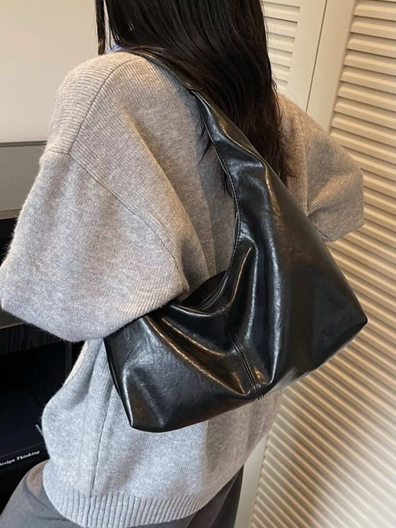 PU Leather Hobo Shoulder Bag - Makw Official Site