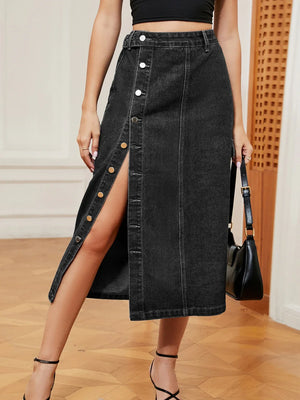 Button Down Midi Denim Skirt - Makw Official Site