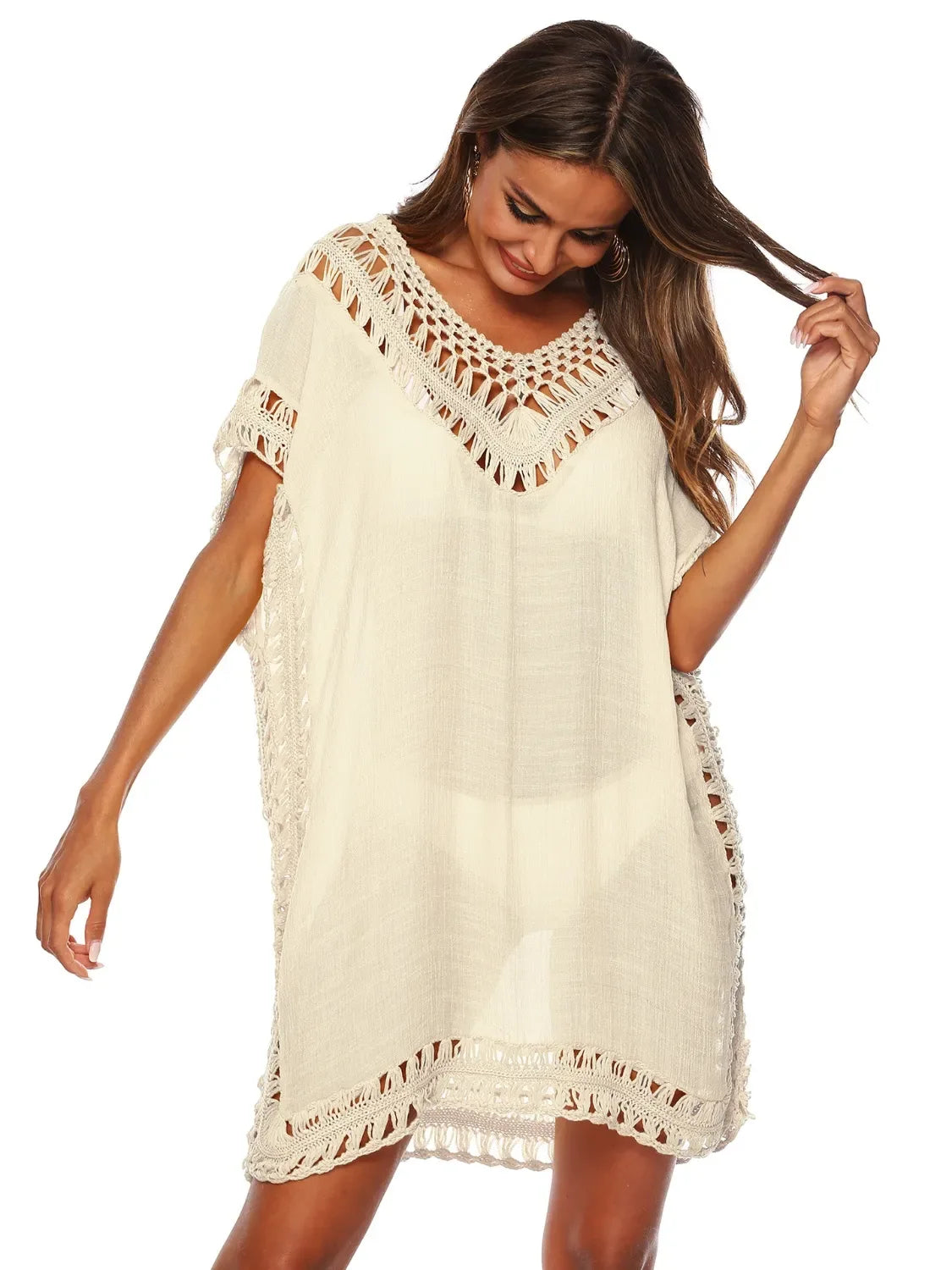 Bohemian Crochet Trim Beach Cover Up Dress - Makw Official Site