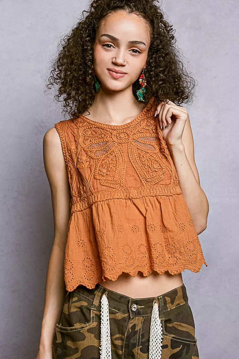 POL Crochet Cropped Tank with Scalloped Hem - Makw Official Site