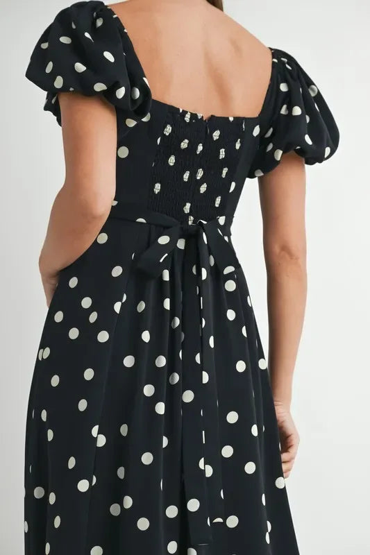 MABLE Polka Dot Puff Sleeve Midi Dress - Makw Official Site