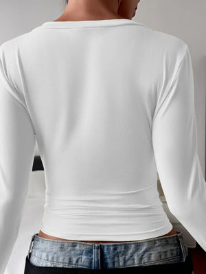 V-Neck Long Sleeve Fitted T-Shirt - Makw Official Site