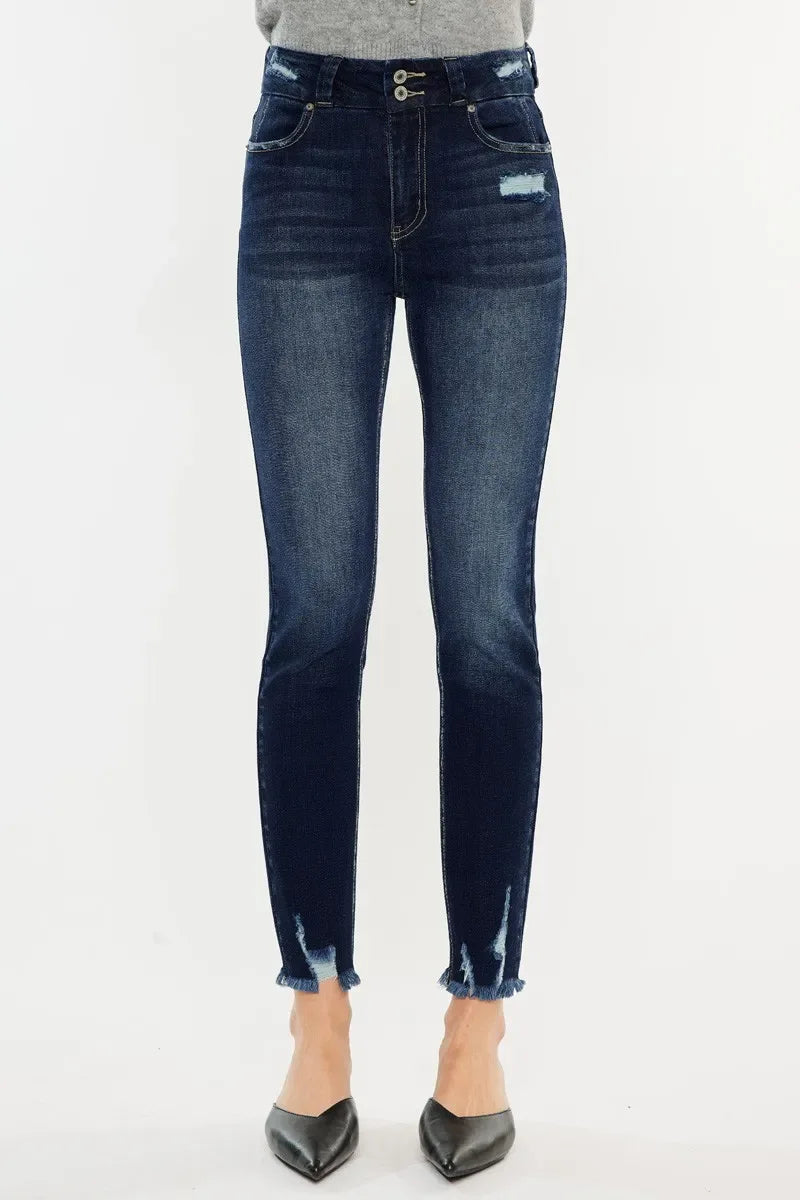 Kancan Full Size Cat's Whiskers Raw Hem High Waist Jeans - Makw Official Site