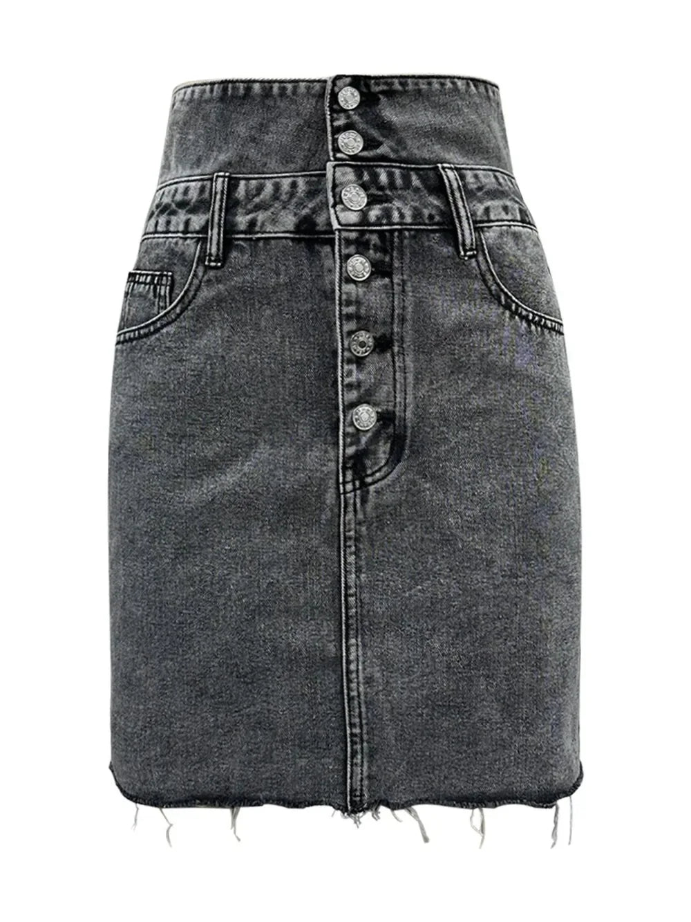 Raw Hem High Waist Denim Skirt - Makw Official Site