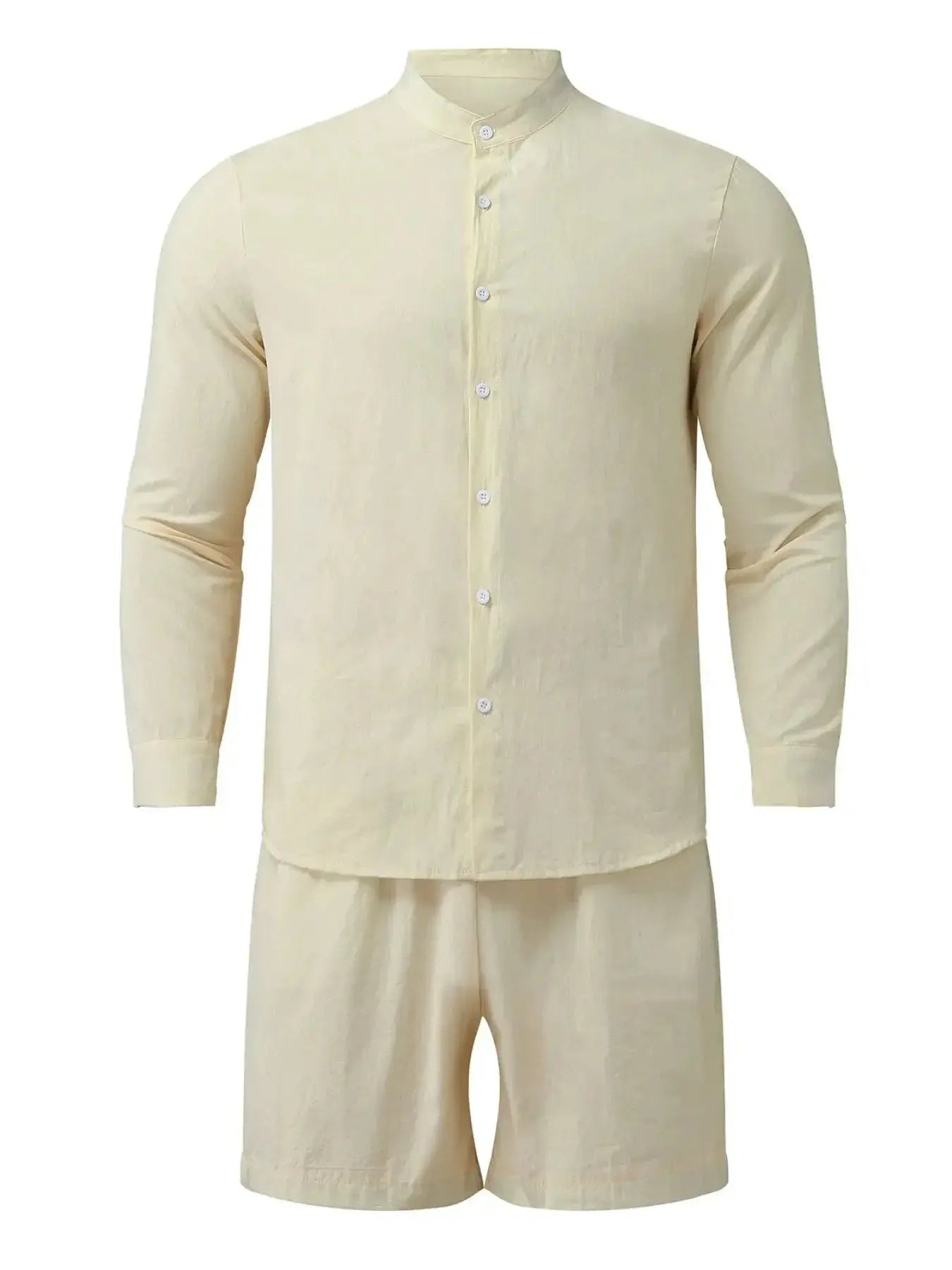 Men's Full Size Button Up Long Sleeve Shirt and Shorts Set Plus Size - Makw Official Site