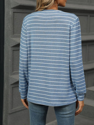 Striped Henley T-Shirt with Button Detail - Makw Official Site