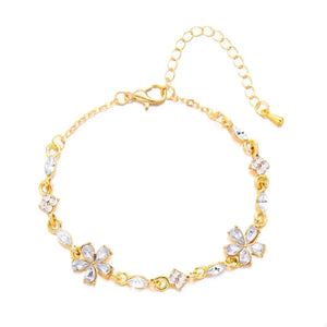 18K Gold-Plated Rhinestone Flower Bracelet - Makw Official Site