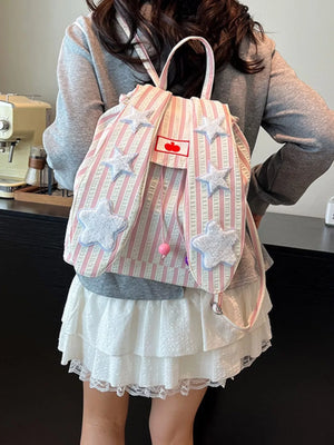 Striped Star Bunny Ear Backpack Bag - Makw Official Site