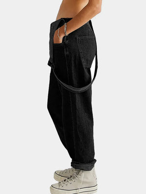 Square Neck Wide Strap Denim Overalls - Makw Official Site