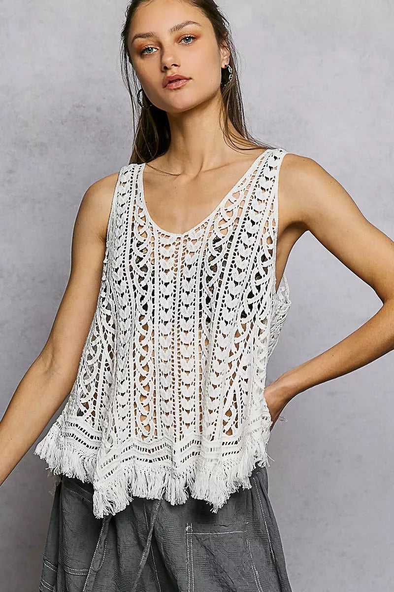 POL Crochet Fringe Hem Tank Top - Makw Official Site