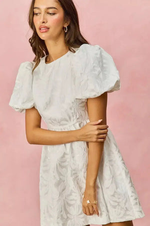 SO ME Floral Jacquard Bubble Shorts Sleeves Mini Dress - Makw Official Site