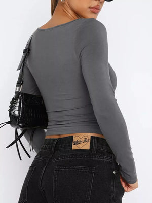 Long Sleeve Sweetheart Neck Crop T-Shirt - Makw Official Site