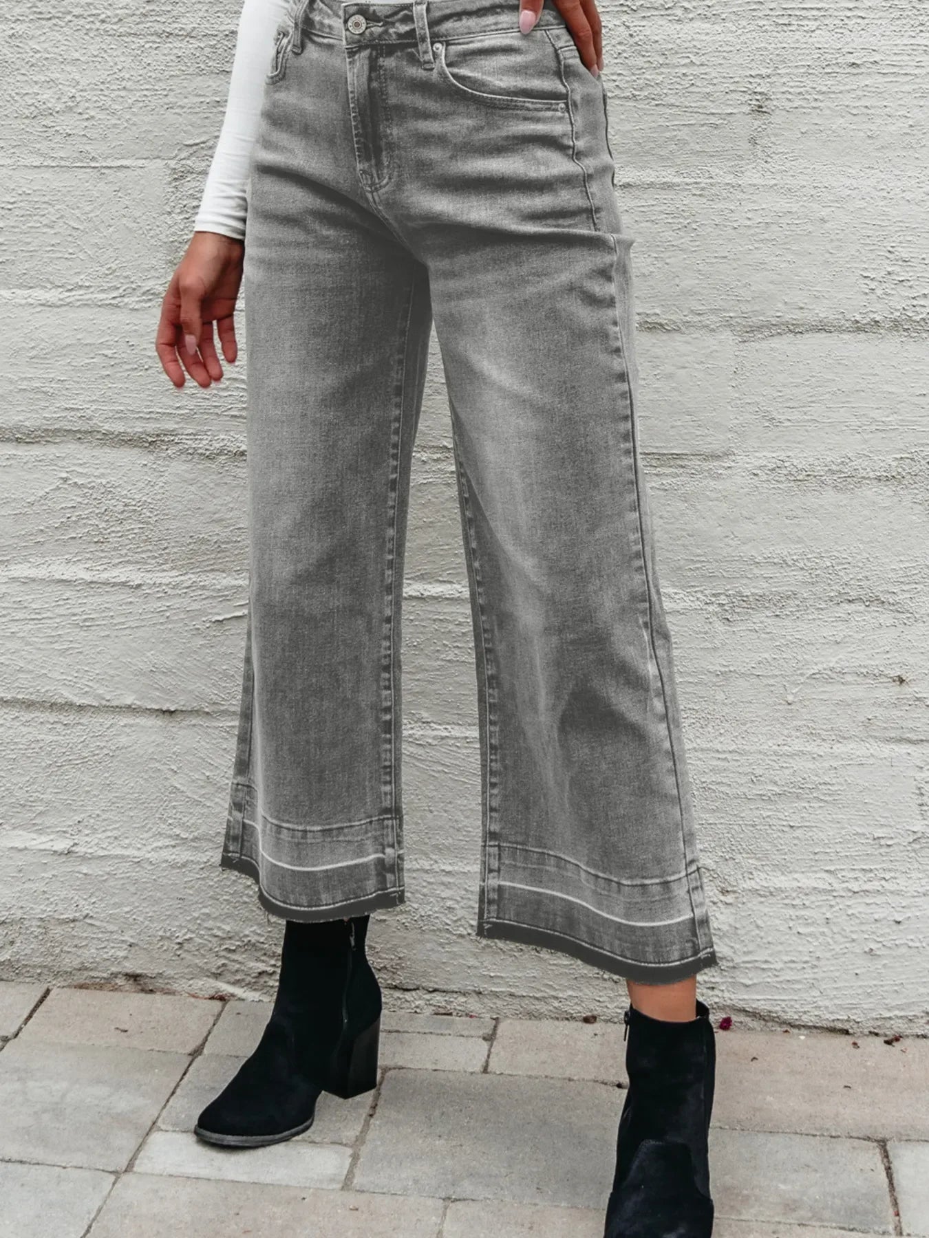 High Waist Wide Leg Washed Jeans - Makw Official Site