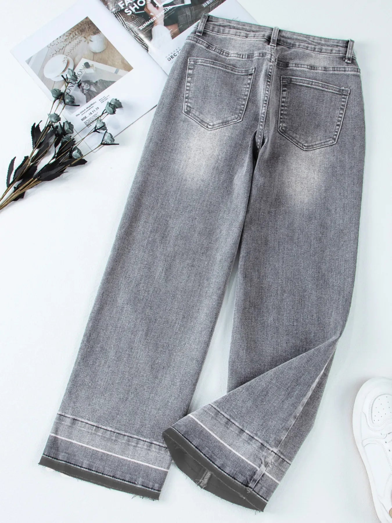 High Waist Wide Leg Washed Jeans - Makw Official Site