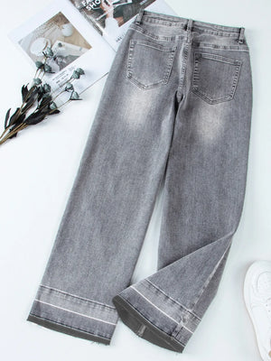 High Waist Wide Leg Washed Jeans - Makw Official Site