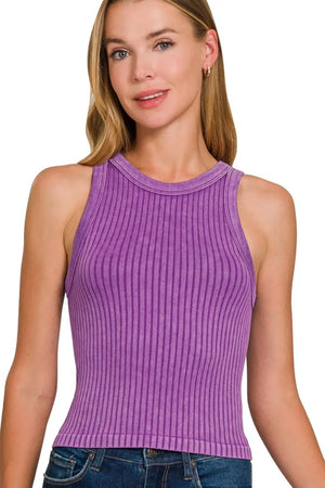 Zenana Ribbed Washed Seamless Tank Top - Makw Official Site
