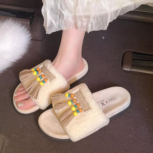 Tassel Open Toe Slippers - Makw Official Site