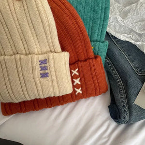 Knitted Beanie Hat with Embroidered Detail - Makw Official Site