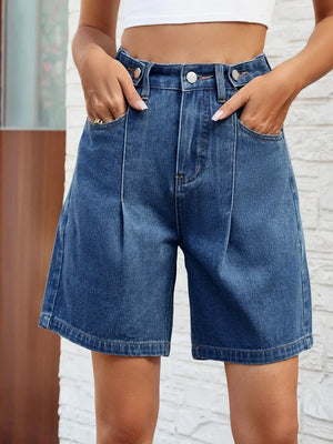 High Waist Denim Shorts with Pockets - Makw Official Site