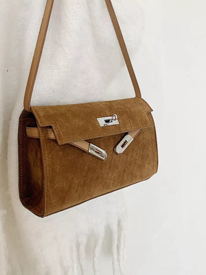 Solid Color Buckle Shoulder Bag - Makw Official Site