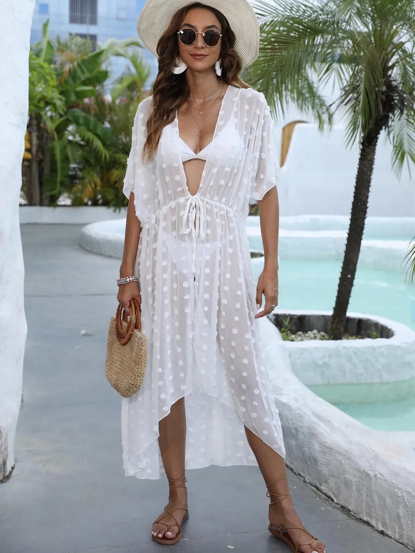 Swiss Dot Sheer Beach Cover Up Maxi Dress - Makw Official Site