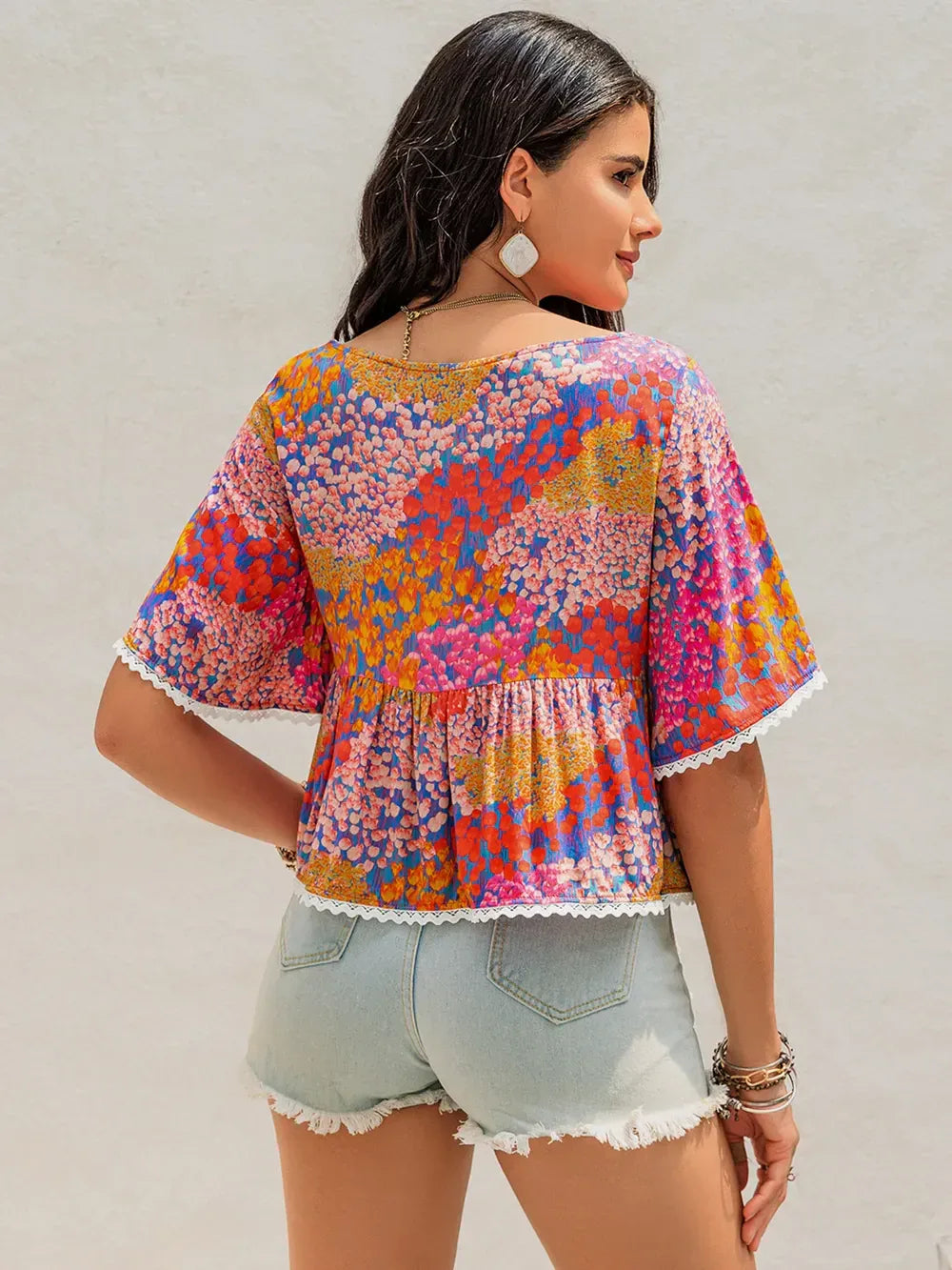 Ruched Printed Half Sleeve Blouse - Makw Official Site