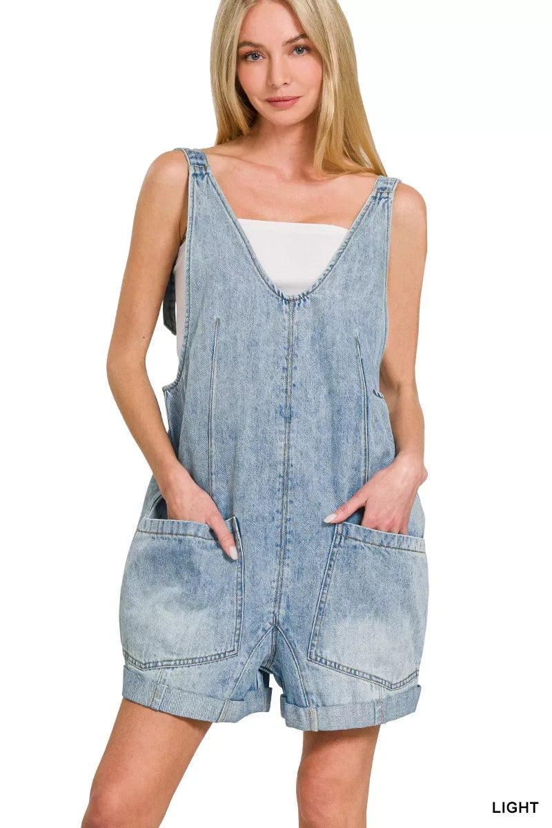 Zenana Denim Short Overalls with Pockets - Makw Official Site