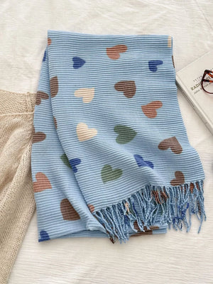 Heart Patterned Tassel Scarf - Makw Official Site