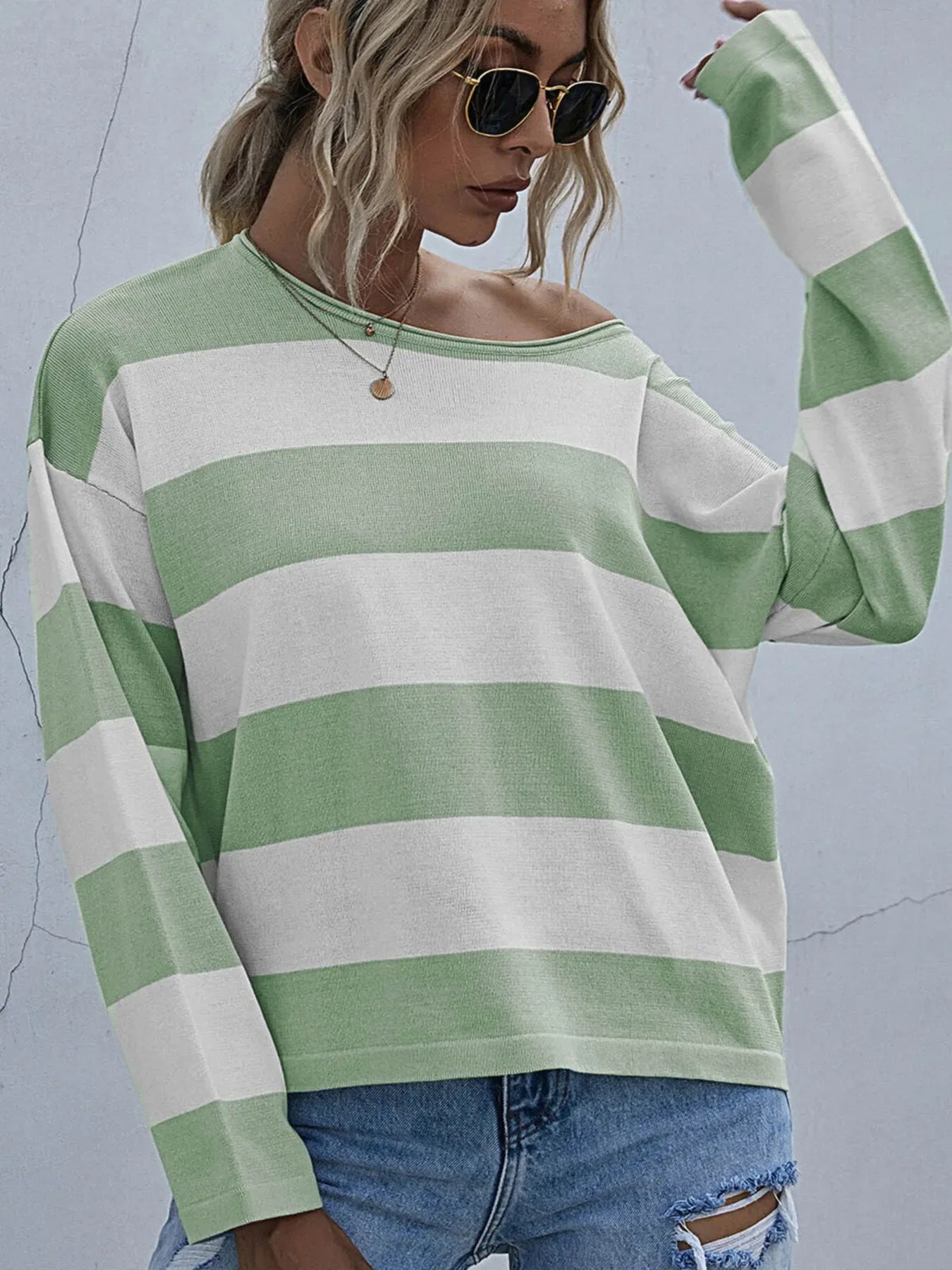 Striped Casual Long Sleeve Knit Top - Makw Official Site