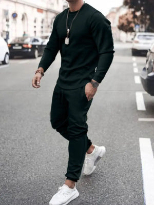 Men's Full Size Round Neck Long Sleeve Top and Pants Set Plus Size - Makw Official Site