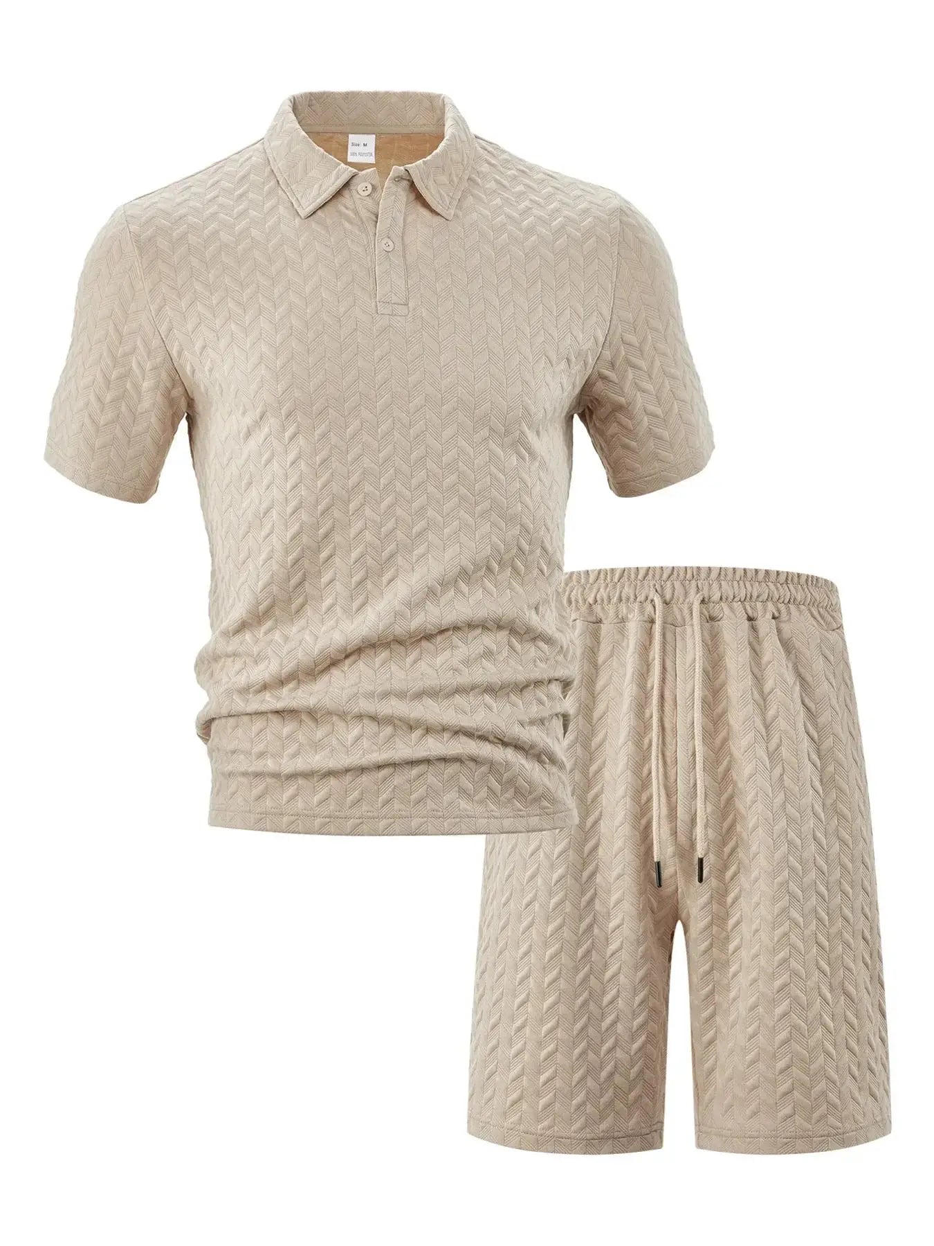 Men's Full Size Textured Polo Shirt and Shorts Set Plus Size - Makw Official Site