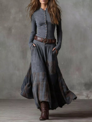 Full Size Plaid Button Front Long Sleeve Dress Plus Size - Makw Official Site