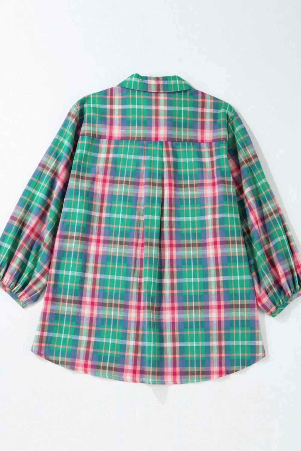 Plaid Collared Neck Three-Quarter Sleeve Shirt - Makw Official Site