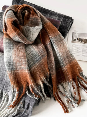 Plaid Fringe Scarf - Makw Official Site