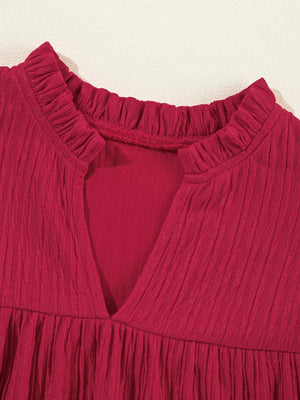 Textured Ruffled Trim Loose Fit Mini Dress - Makw Official Site