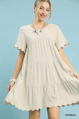 Umgee Linen Tiered Babydoll Dress with Ruffle Sleeves - Makw Official Site