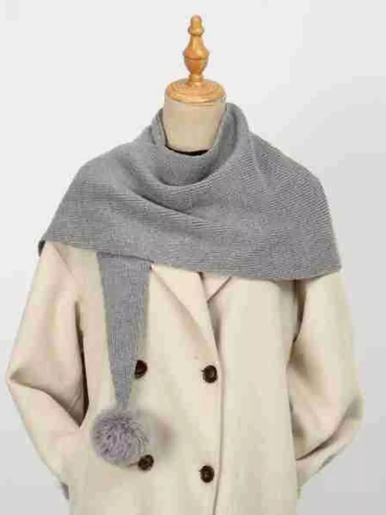 Solid Color Pom-Pom Scarf - Makw Official Site