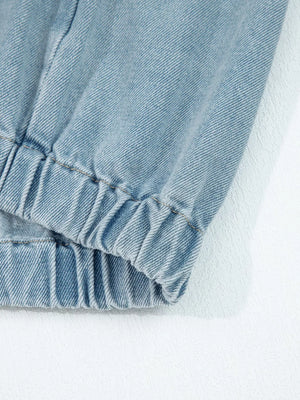 Elastic Edge Collared Zip Up Denim Jacket With Pocket - Makw Official Site