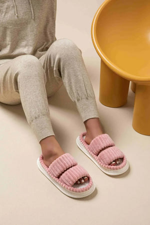 Open Toe Fluff Platform Slippers - Makw Official Site