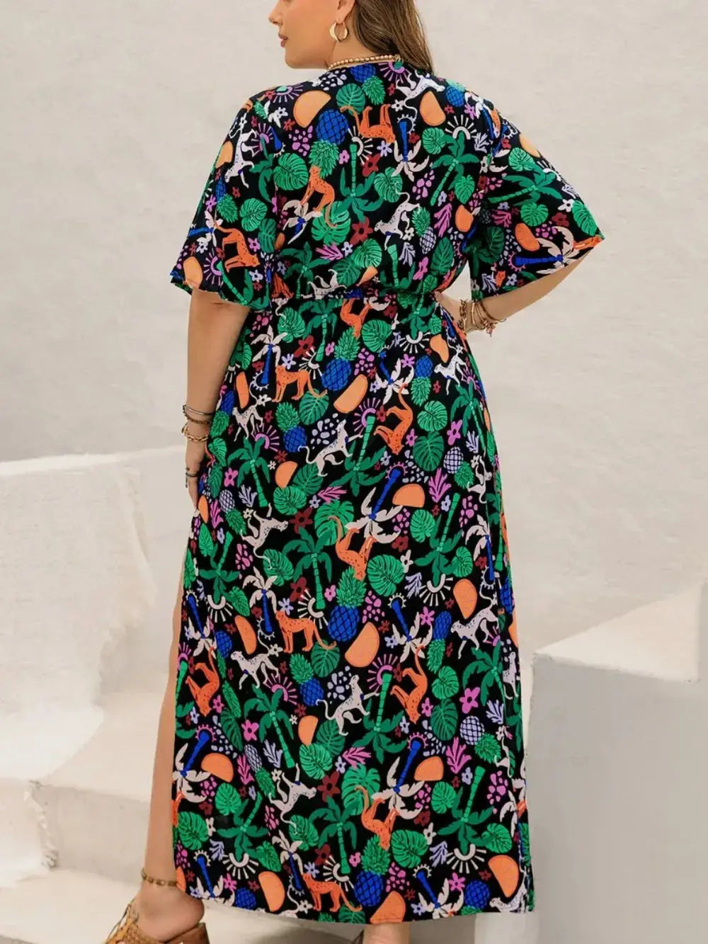 Plus Size Printed Maxi Split Dress - Makw Official Site