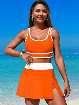 Scoop Neck Top and Skort Swim Set - Makw Official Site