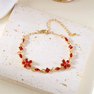18K Gold-Plated Rhinestone Flower Bracelet - Makw Official Site